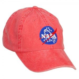 NASA Embroidered Washed Red Baseball Cap